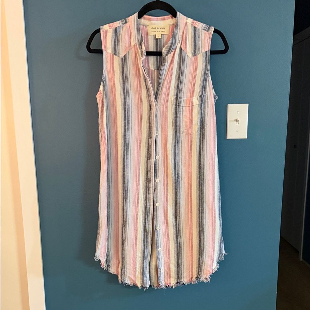 Anthropologie- cloth and stone Striped Sleeveless Midi Dress - Pink, Blue, White
